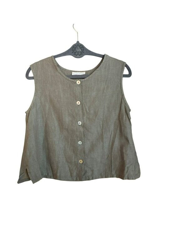 bryn Walker Tops - Bryn Walker Sleeveless Linen Button Front Top Small Olive Green USA Lagenlook